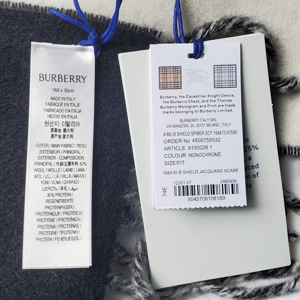 New with tag Burberry B Shield Unisex Reversible Black&Cream Wool Cashmere Scarf - Picture 9 of 15